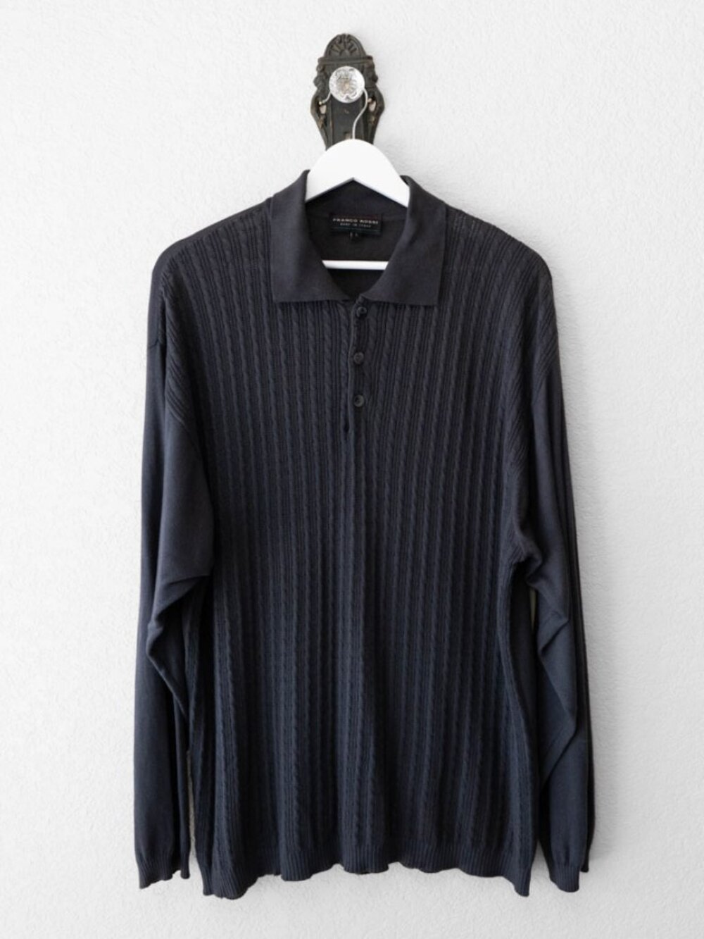 Franco Rossi Made in Italy Dark Gray Long Sleeve Knit Collared Sweater Shirt